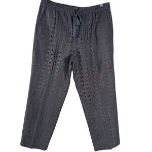 J.Crew Women's Pull-On Pant Eyelet Black High Rise Elastic Cropped Straight 12